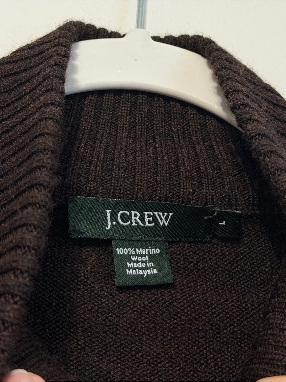 J CREW Mens Sweater Full Zip 100% Merino Wool Brown Casual Preppy LARGE